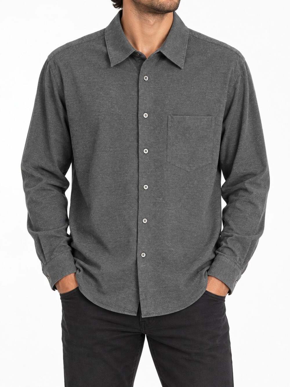 Armani Collezioni Men's Charcoal Gray Stretch Long Sleeve Button-Up Shirt Medium